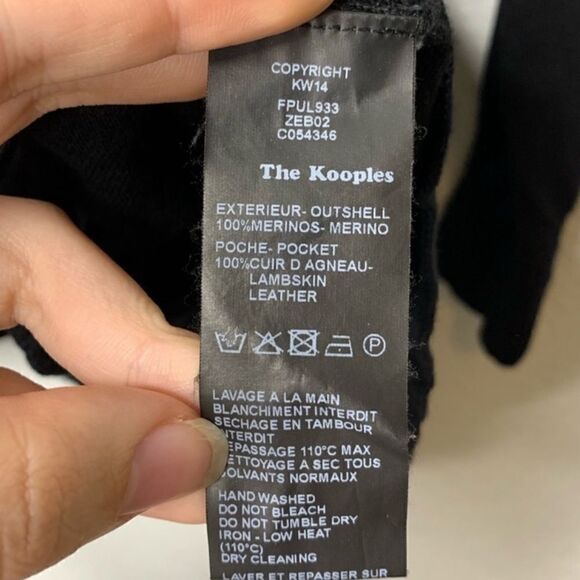 The Kooples Black Merino Wool Sweater with Lambskin Zebra Print Pocket. Size S - Picture 9 of 10